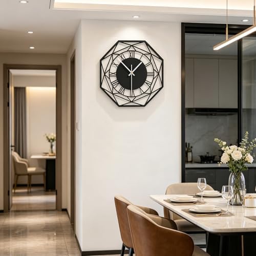Large Modern Black Metal Decorative Wall Clock - Image 3