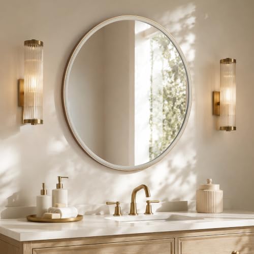 WallBeyond Round Mirror 36 Inch, Linen-Texture Circle Wall Mirror - Image 2