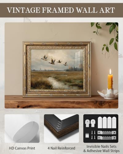InSimSea Vintage Gold Framed Wall Art, Flying Mallard Duck Picture - Image 3