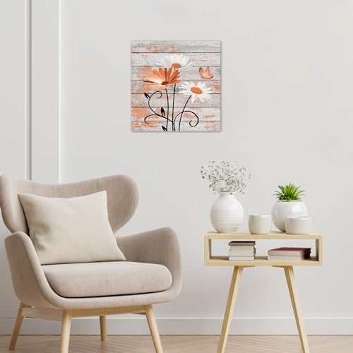 HVEST Farmhouse Orange Floral Wall Art - Image 4