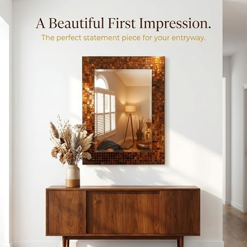 Lulu Decor, Decorative Handmade Amber Rectangle Mosaic Beveled Wall Mirror - Image 6