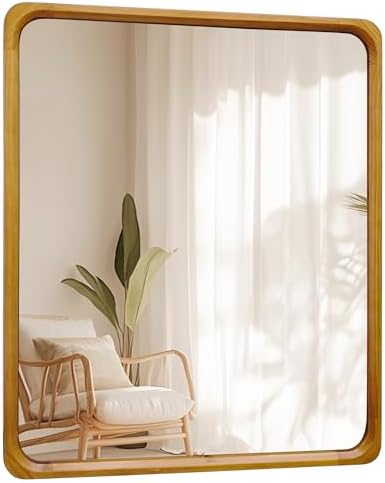 Tanmicoshomy Natural Wood Framed Bathroom Mirror 30 x 36 Inch by Tanmicoshomy