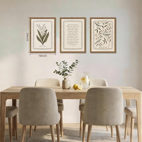 Framed Vintage Botanical Wall Art Set of 3, Lily of the Valley and Bird Nature - Image 4