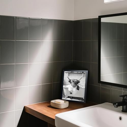 Highland Cow Bathroom Wall Art, Cute Black and White Animal Wall Decor Painting - Image 3