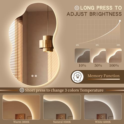 48''x26'' Backlit Mirror Bathroom Wall Cloud Rounded Corners, LED Bathroom - Image 3