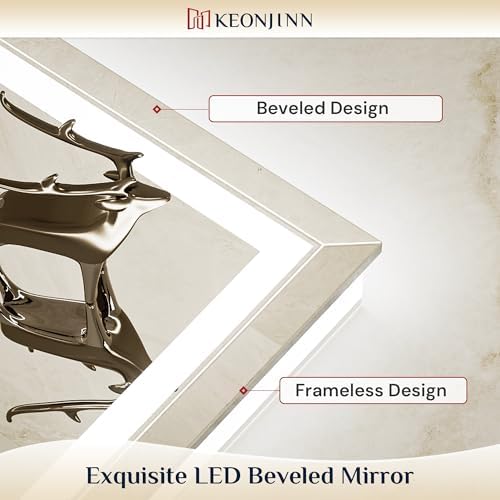 Keonjinn Beveled Lighted Bathroom Mirror 22 x 30 Inch, Frontlit & Backlit - Image 5