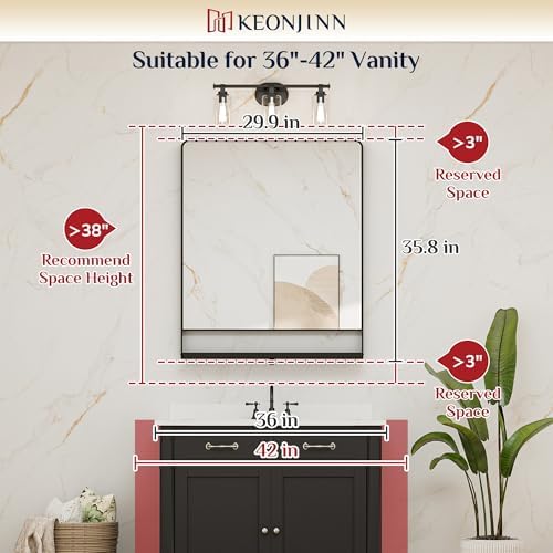 Keonjinn 30 x 36 Inch Black Bathroom Mirror - Image 3