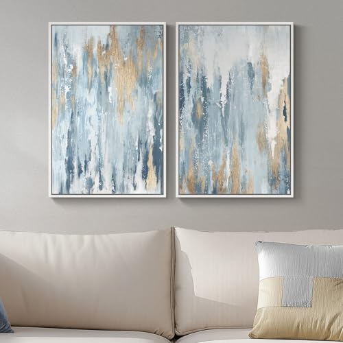 Framed Blue and Gold Abstract Canvas Wall Art Decor Set of 2, 16x24 In - Image 5