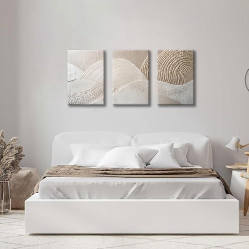 Neutral Abstract Wall Art Set of 3, Minimalist Textured Canvas Decor - Image 5