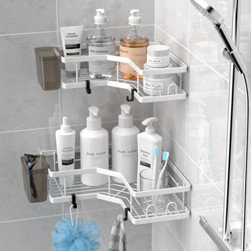 AKTECKE Shower Caddy Corner Organizer Shelf: 2Pack Adhesive Shower Essentials by AKTECKE