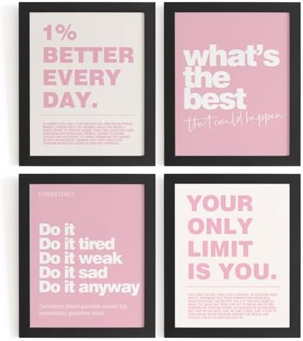 DSHFG Motivational Inspirational Office Wall Art Decor Pink Prints 4Pcs by Unknown