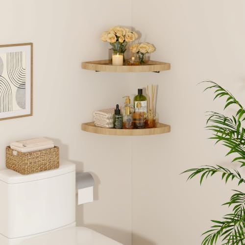 YMYNY Set of 2 Corner Shelf Wall Mount 12" Beech Wood Color HFS001R-2 - Image 7