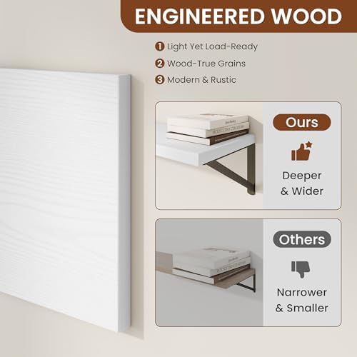 Deep Wall Shelves 48"W x 8"D Engineered Wood Floating Shelves - Image 6
