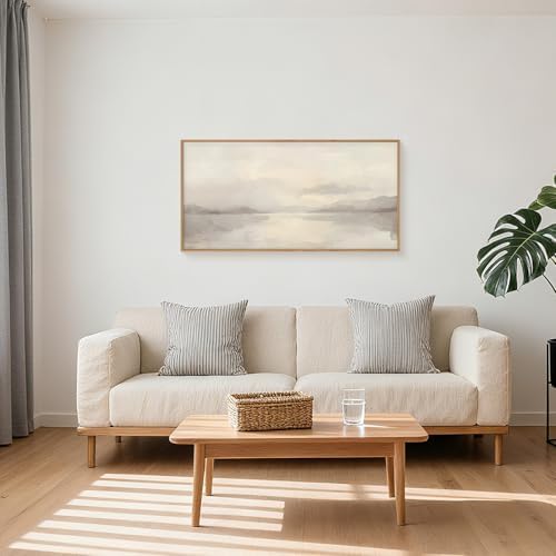 LHIUEM Large Abstract Neutral Beige Pastel Framed Canvas Wall Art, Modern - Image 2