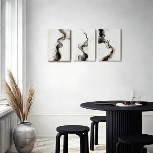 NCCXNCC 3 Pcs Black and White Abstract Canvas Wall Art 12x16 Inch Framed - Image 3