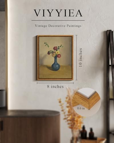 VIYYIEA Vintage Framed Flower Vase Wall Art Still Life Painting 8x10 Inch - Image 2