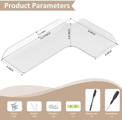 Sezanrpt 8x11.8 Inch Corner Shelf Wall Mount Set of 4, Wall Organizer Shelf - Image 3