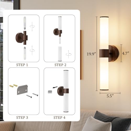 8000mAh Walnut Battery Operated Wall Sconces Set of 2, Dimmable Rechargeable - Image 3