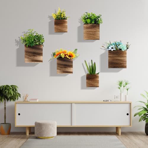 Ziliny 6 Pack Wooden Wall Planters Rustic Hanging Wall Planters, 3 Sizes - Image 5