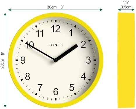 JONES CLOCKS® Spin wall Clock | Small Modern Round Clock | 8" | Yellow | Easy - Image 3