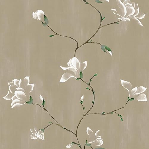Laatse Vintage Khaki Floral Bird Wallpaper Peel and Stick 17.5" × 393" by Laatse