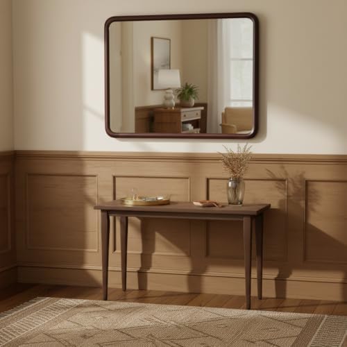 Bathroom Mirror for Wall, Wood Rectangle 30 x 40 inch Dark Walnut Mirrors - Image 4