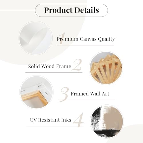 Beige Abstract Wall Art Painting Set of 3 Neutral Canvas Wall Art Prints Black - Image 7
