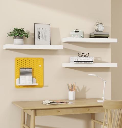 Vervida® White Rustic Floating Wall Shelves 24in Set of 3 Hidden - Image 4