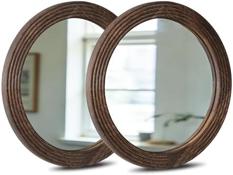 LOSOUR Round Mirror, Farmhouse Decor Solid Wood Frame Wall Circle Mirror by LOSOUR