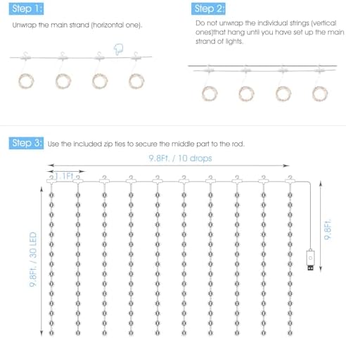 Minetom Curtain Lights, 300 LED Dimmable Twinkle Fairy Lights, 8 Modes - Image 5