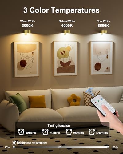 3-Pack Gold Picture Lights for Wall, Battery Operated - Image 3