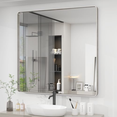 36x36 Inch Silver Square Bathroom Mirror by CHARMOR
