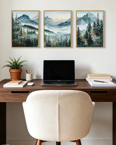 KUVIOKE Landscape Mountain Range Wall Art Set 11x14in Natural Framed - Image 4