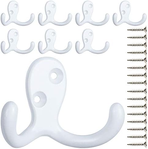 IBosins 8 Pack White Double Prong Coat Hooks Wall Mounted by IBosins