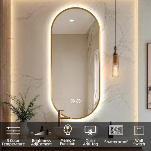 20" W x 32" H Gold Oval LED Bathroom Mirror - Image 6