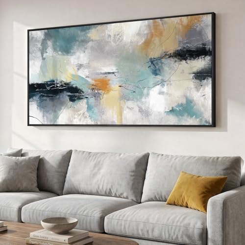 Large Framed Gray Teal Abstract Wall Art by Cuspin