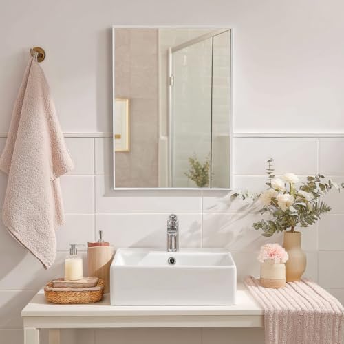 Sunniry White Bathroom Mirror, 18x24 inch White Wall Mirror, Metal Frame - Image 4