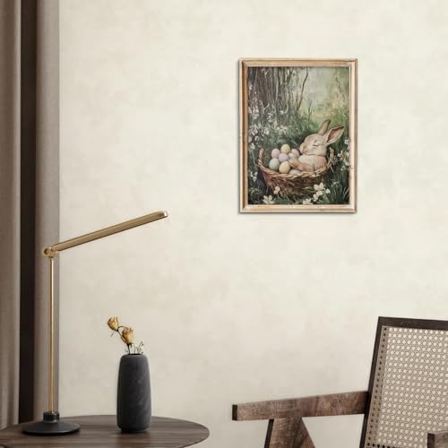 uniro Vintage Easter Rabbit Canvas Wall Art Print, Coloured Eggs and Bunny - Image 7
