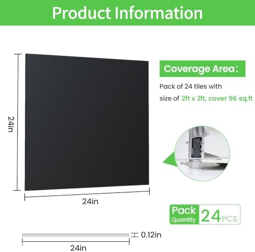 24 PCS 24 x 24 Inch Black Drop Ceiling Tiles, 2 x 2FT PVC Smooth Ceiling Panels - Image 2