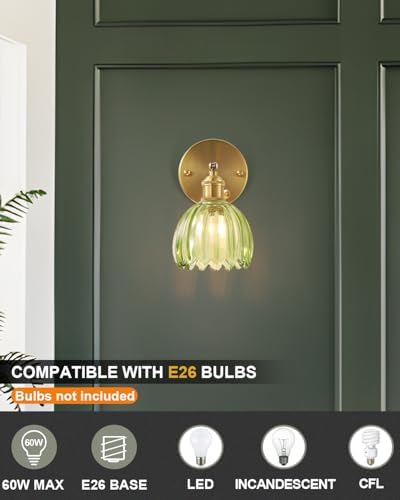 Plug in and Hardwired Wall Sconces, Luxury Vintage Tulip Crystal Glass Shade - Image 2