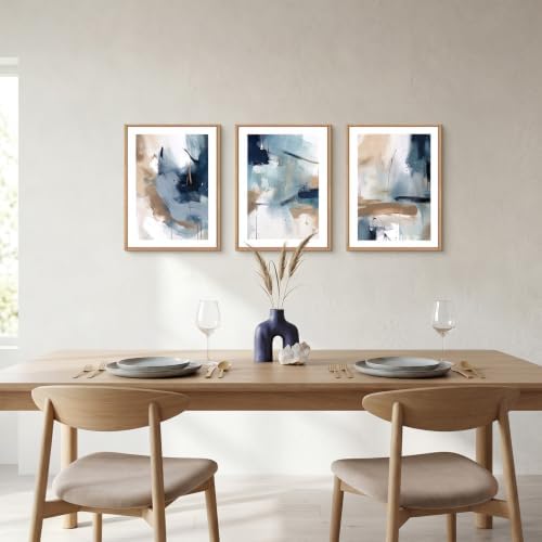 LHIUEM Abstract Navy Blue Framed Canvas Wall Art, Neutral Brush Stroke Wall - Image 4