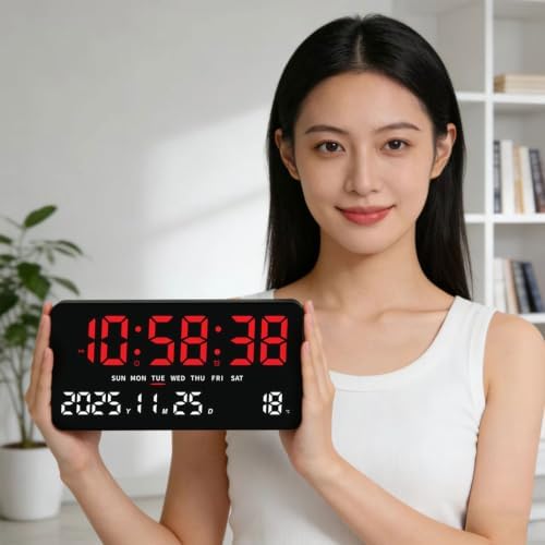 Digital Clock Large Display, LED wall Clock 12/24Hr Format, - Image 3