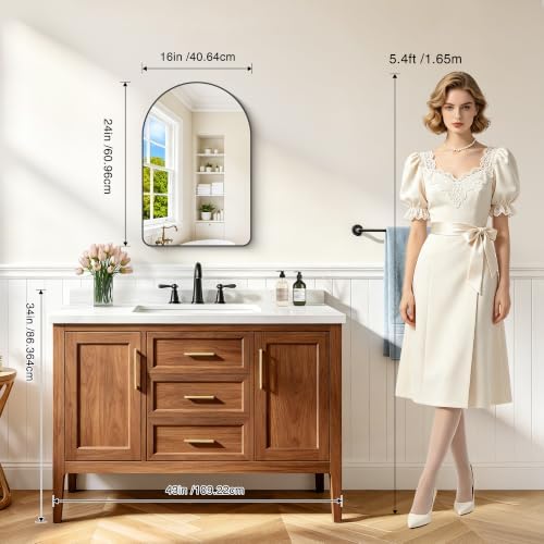 FORBATH Arched Bathroom Mirror 16x24 Inch, Hanging or Leaning Against Wall - Image 2