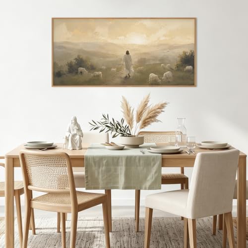 HLNIUC Vintage Jesus Lamb Framed Canvas Wall Art, Abstract Christian Bible - Image 3