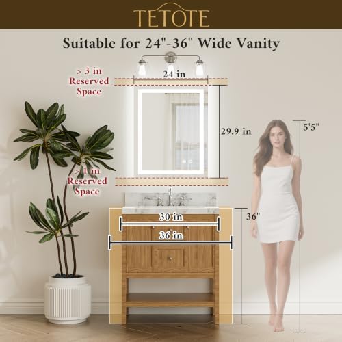 TETOTE LED Bathroom Mirror 24 x 30 Inch Lighted Bathroom Vanity Mirror - Image 5
