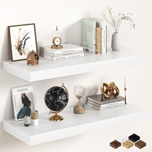 36Inch White Floating Shelves for Wall, 12 Inch Deep Shelves for Bedroom by FunMemories