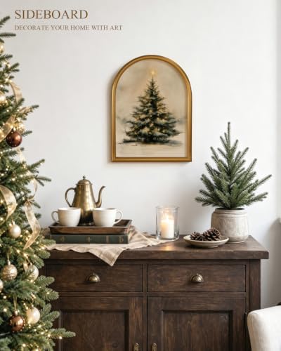 VIYYIEA Gold Arched Framed Christmas Tree Wall Art, Cozy Winter Pine Prints - Image 4