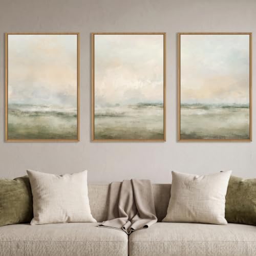 Aryroi Abstract Beige Green Landscape Framed Canvas Wall Art Set- 24"x36"x3 - Image 2