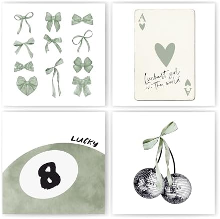 okaxscm Sage Green Coquette Trendy Preppy Wall Art Prints Set of 4, Coquette by okaxscm