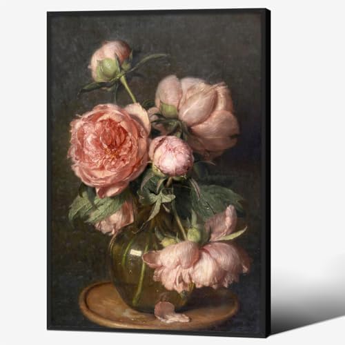 Moody Pink Peony Wall Art Spring Dark Academia Antique Floral Poster 16X24 inch by Heltrappe